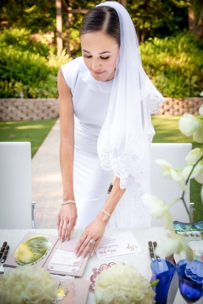Elegant Scalloped Collar Neckline, Scalloped belt, Satin covered buttons down the back in White Satin--Fitted&nbsp; with a Mermaid Flair Hemline...